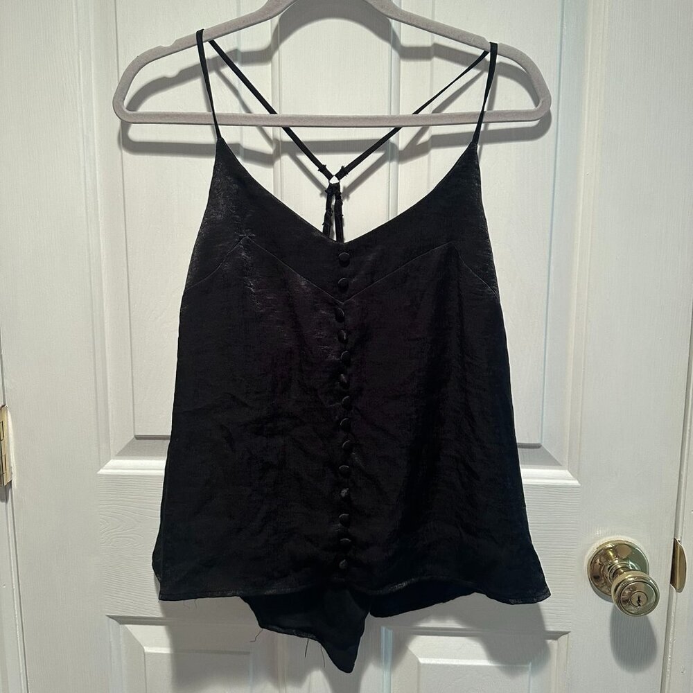 Shinestar Black Silk Top with Front Buttons - Size Large